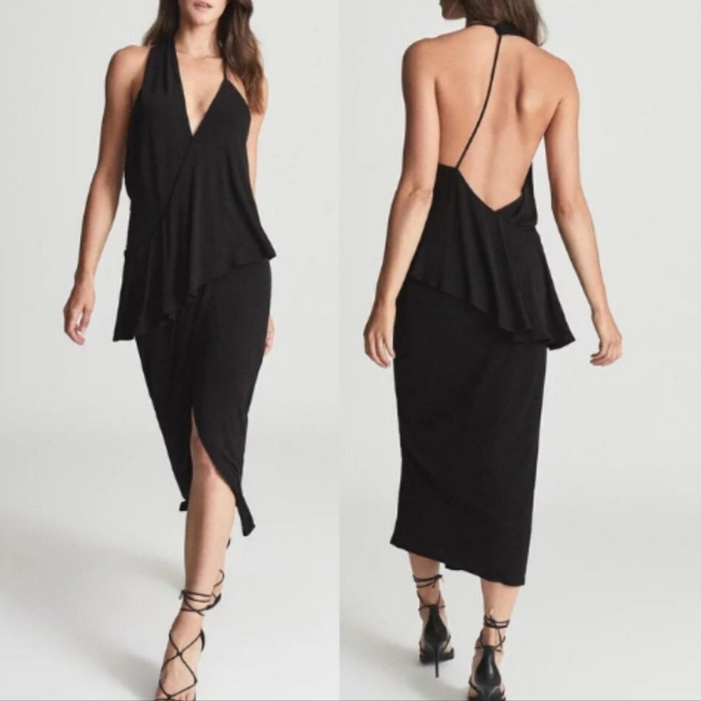 Women’s Black Halter Midi Dress - Backless Elegant Design